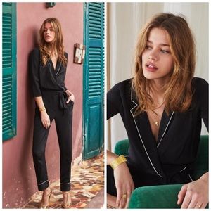 NEW Sézane Florence 3/4 Sleeve Silk Wrap Jumpsuit